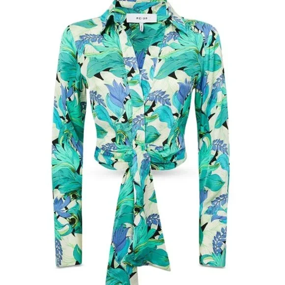 REISS Dana Tie Front Shirt – Aquamarine – US 4 – NWT - Picture 2 of 11